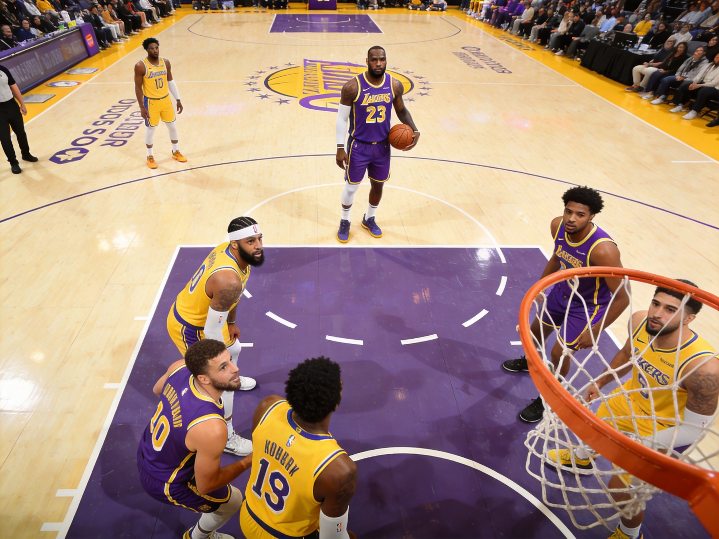 NBA湖人客场对阵勇士比赛罚球画面